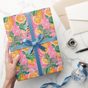 Preppy Palm Beach Tropical Orangen Muster Geschenkpapier