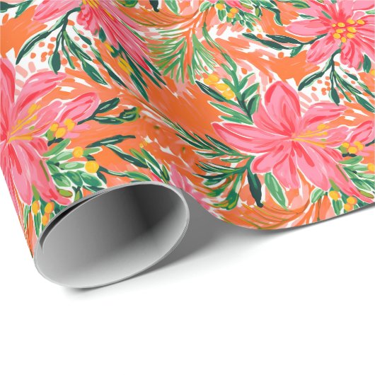 Preppy Palm Beach Tropical Orangen Muster Geschenkpapier (Rolleneckpunkt)