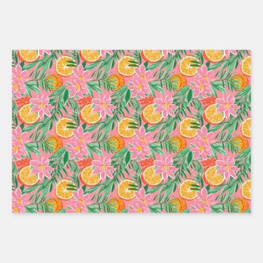 Preppy Palm Beach Tropical Orangen Muster Geschenkpapier Set (Vorderseite 3)