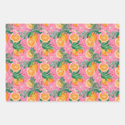 Preppy Palm Beach Tropical Orangen Muster Geschenkpapier Set (Vorderseite 2)