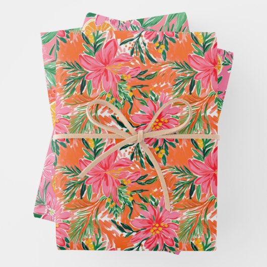 Preppy Palm Beach Tropical Orangen Muster Geschenkpapier Set (Beispiel)