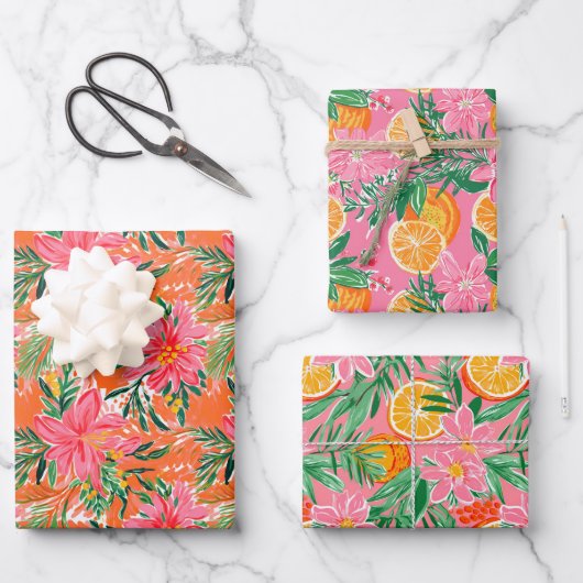 Preppy Palm Beach Tropical Orangen Muster Geschenkpapier Set (Vorderseite)