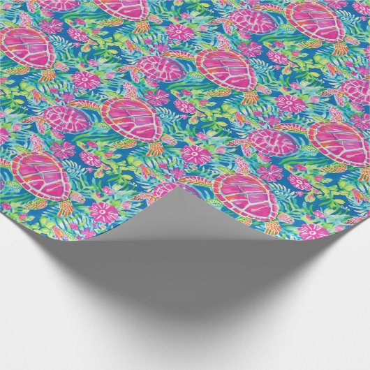 Preppy Palm Beach Tropical Turtles Pattern Geschenkpapier (Ecke)