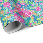 Preppy Palm Beach Tropical Turtles Pattern Geschenkpapier (Rolleneckpunkt)