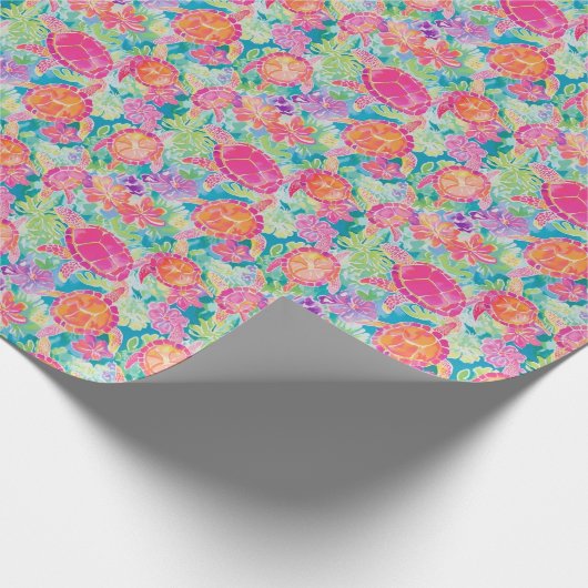 Preppy Palm Beach Tropical Turtles Pattern Geschenkpapier (Ecke)