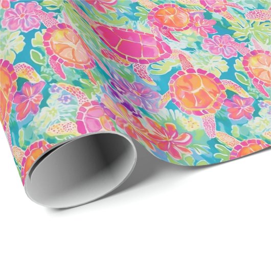 Preppy Palm Beach Tropical Turtles Pattern Geschenkpapier (Rolleneckpunkt)