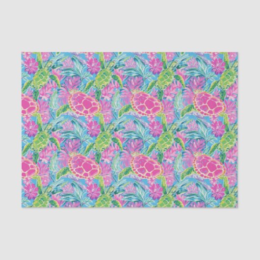 Preppy Palm Beach Tropical Turtles Pattern Seidenpapier (Vorderseite)