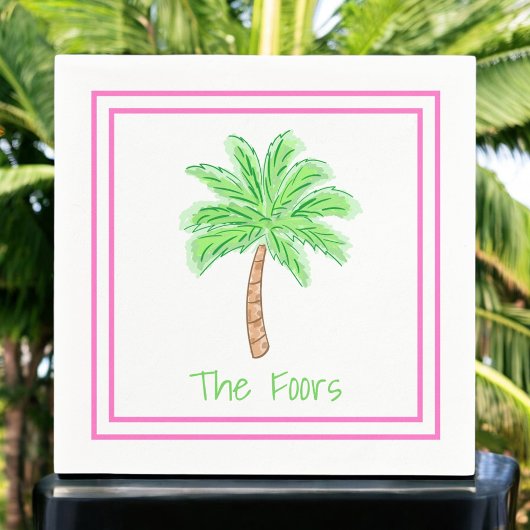 Preppy Palm Tree Personalisierte Grenz Mittagessen Serviette