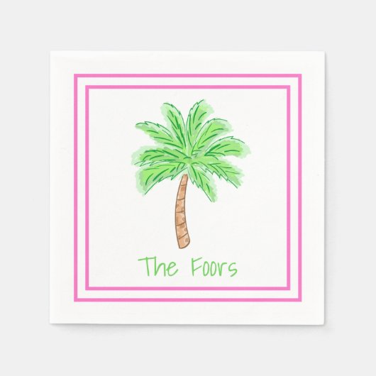 Preppy Palm Tree Personalisierte Grenze Serviette (Vorderseite)