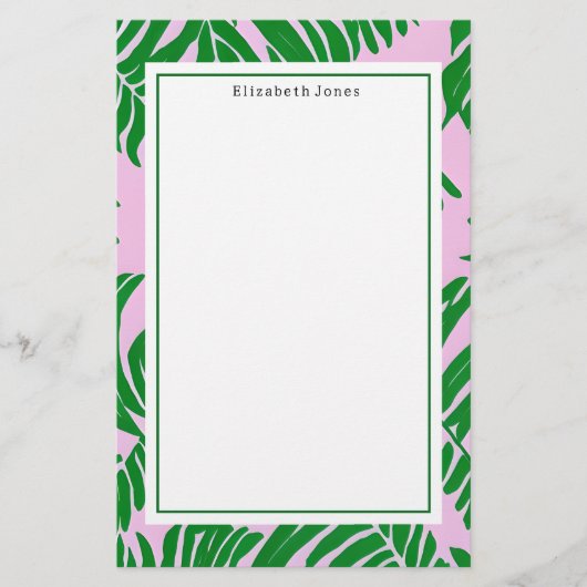 Preppy Palm Tree Pink + Green Briefpapier (Vorderseite)