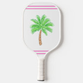 Preppy Palm Tree Pink Stripes Pickleball Schläger (Rückseite)