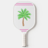Preppy Palm Tree Pink Stripes Pickleball Schläger (Vorderseite)
