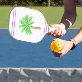 Preppy Palm Tree Pink Stripes Pickleball Schläger