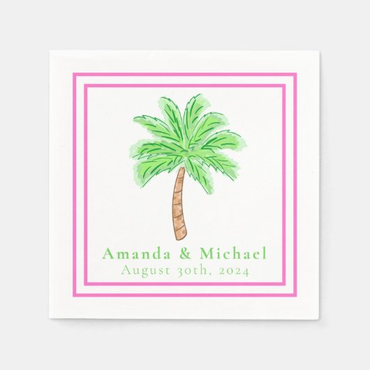 Preppy Palm Tree Tropical Wedding Serviette (Vorderseite)