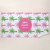 Preppy Palm Trees Mit Monogramm Beach Handtuch (Vorderseite)