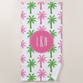Preppy Palm Trees Mit Monogramm Beach Handtuch