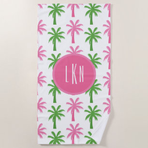 Preppy Palm Trees Mit Monogramm Beach Handtuch