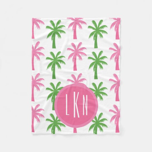 Preppy Palm Trees Mit Monogramm Fleece Blanket (Vorderseite)
