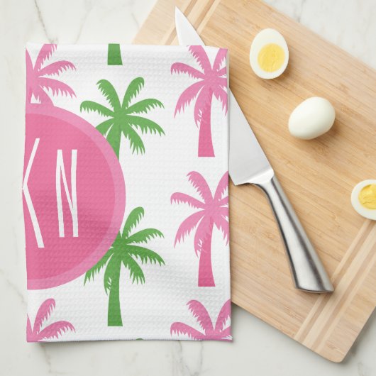 Preppy Palm Trees Mit Monogramm Küchentücher (Viertel Falte)