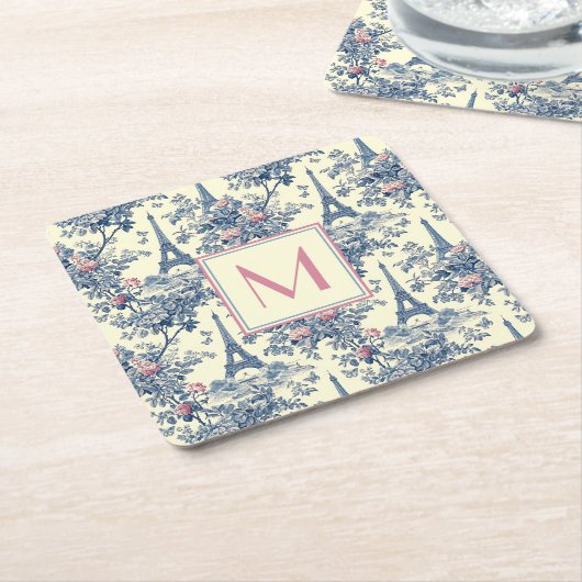 Preppy Paris Toile Pink und Blue Monogram Rechteckiger Pappuntersetzer (angewinkelt)