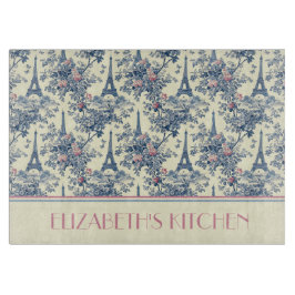 Preppy Paris Toile Pink und Blue Monogram Schneidebrett