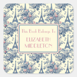 Preppy Parisian Toile Eiffel Tower Buchzeichen Quadratischer Aufkleber