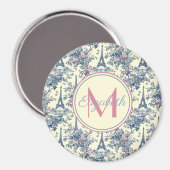 Preppy Parisian Toile Monogram Magnet (Vorderseite/Rückseite)