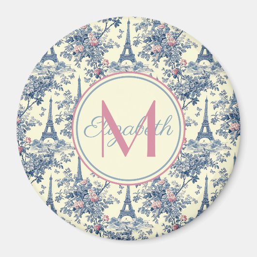 Preppy Parisian Toile Monogram Magnet (Vorne)