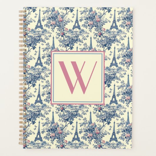 Preppy Parisian Toile Monogram Planer (Vorderseite)