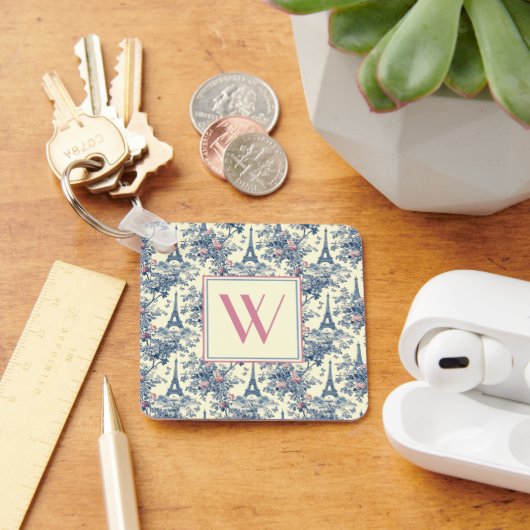 Preppy Parisian Toile Monogram Schlüsselanhänger (Schreibtisch)