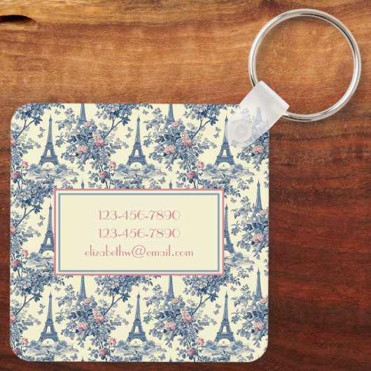 Preppy Parisian Toile Monogram Schlüsselanhänger (Rückseite)