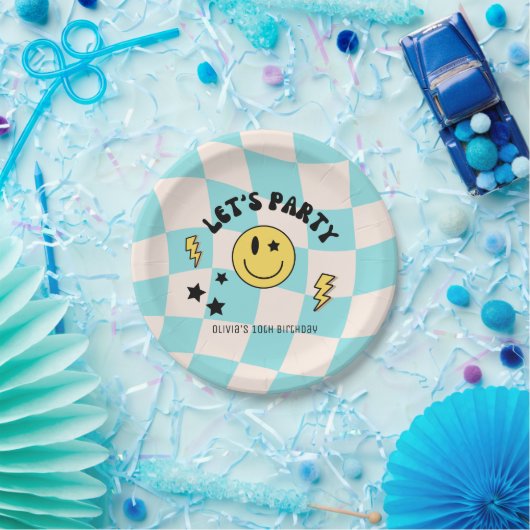 Preppy Pastel Blue Y2K Retro Birthday Paper Plate Pappteller (Party)