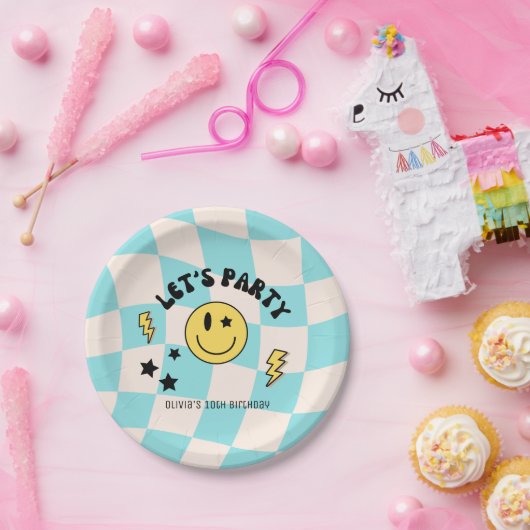 Preppy Pastel Blue Y2K Retro Birthday Paper Plate Pappteller (Party)