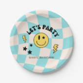 Preppy Pastel Blue Y2K Retro Birthday Paper Plate Pappteller (Vorderseite)