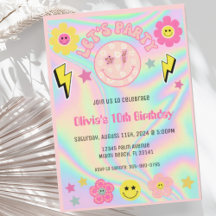Preppy Pastel Pink Y2K Happy Face Party Geburtstag