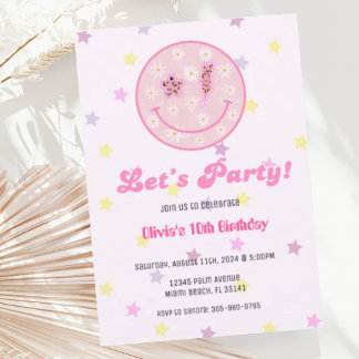 Preppy Pastel Pink Y2K Happy Face Party Geburtstag Einladung