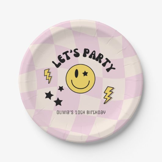 Preppy Pastel Pink Y2K Retro Birthday Paper Plate Pappteller (Vorderseite)