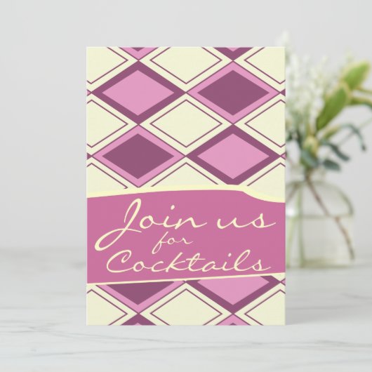 Preppy Pastell Pink Raute Retro Modernes Muster Einladung (Stehend Vorderseite)