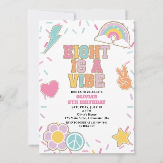 Preppy Patch 8. Geburtstag Einladung (Vorderseite)