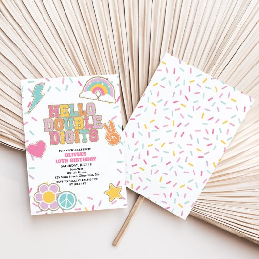 Preppy Patch Hello Double Digits zum 10. Geburtsta Einladung