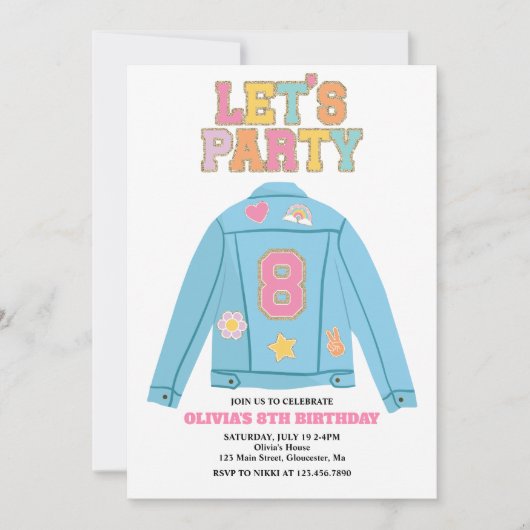 Preppy Patch jacke 8TH Birthday Einladung (Vorderseite)
