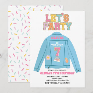 Preppy Patch Jeansjacke 7. Geburtstag Einladung
