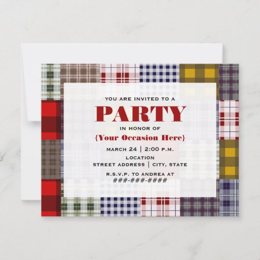 Preppy-Patchwork-Karierte Party Einladung (Vorderseite)
