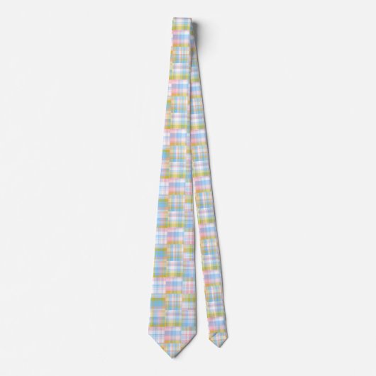 Preppy Patchwork Look Madras Pastel Krawatte (Vorderseite)