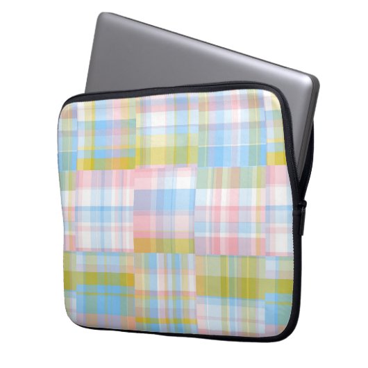 Preppy Patchwork Look Madras Pastel Laptopschutzhülle (Vorderseite Links)