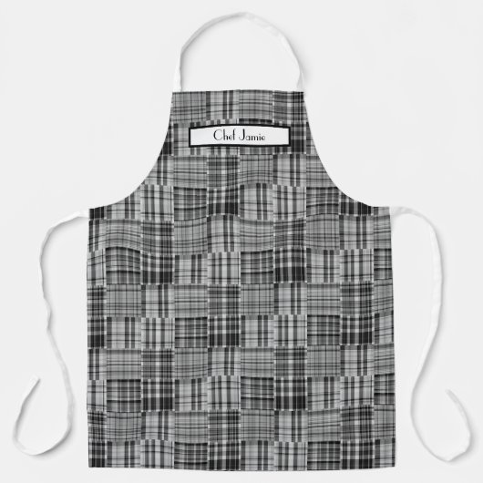 Preppy Patchwork Madras Black Gray White Schürze (Vorderseite)