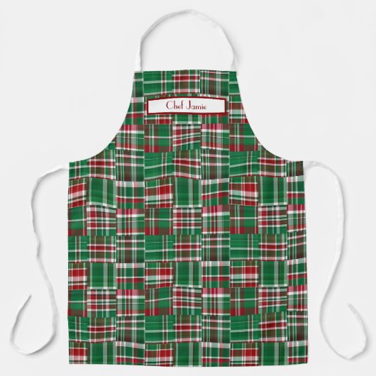 Preppy Patchwork Madras Deep Red Green Schürze (Vorderseite)