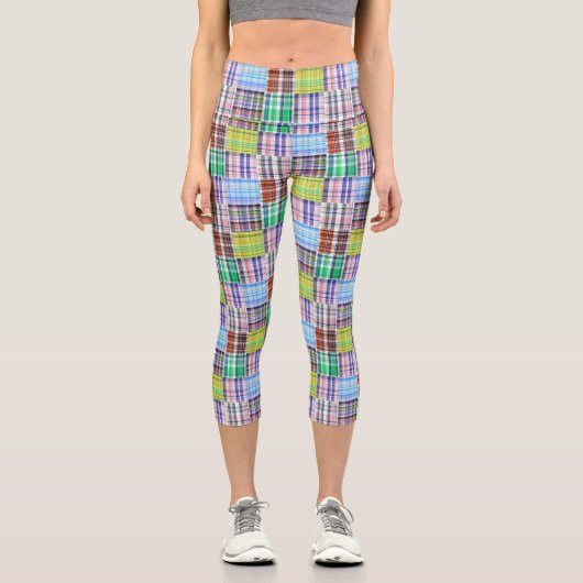 Preppy Patchwork Madras Look #1 Capri Leggings (Vorderseite)