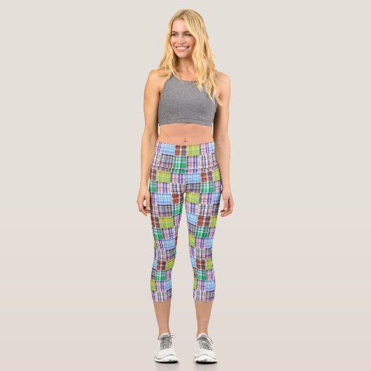 Preppy Patchwork Madras Look #1 Capri Leggings (Vorderseite)