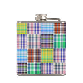 Preppy Patchwork Madras Navy Quatrefoil Monogram Flachmann (Rückseite)